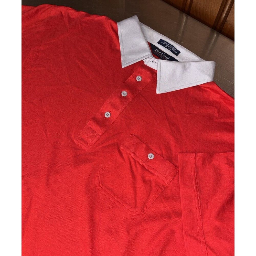 Vintage Par Four Sportswear‎ Red Gray Collar Golf Polo Shirt Mens XL Preppy